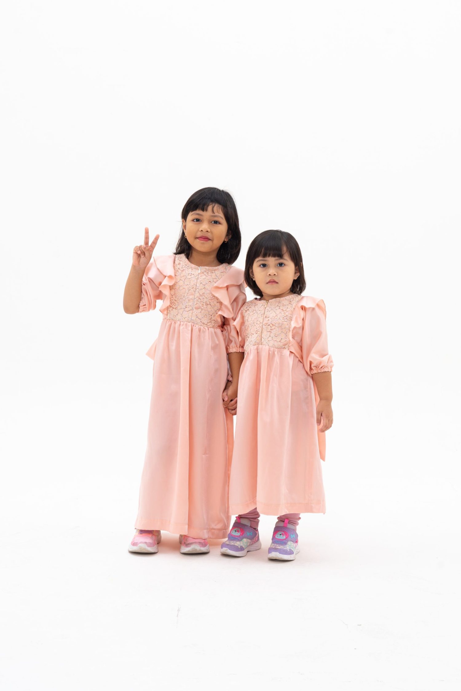 Peach dress anak couple premium