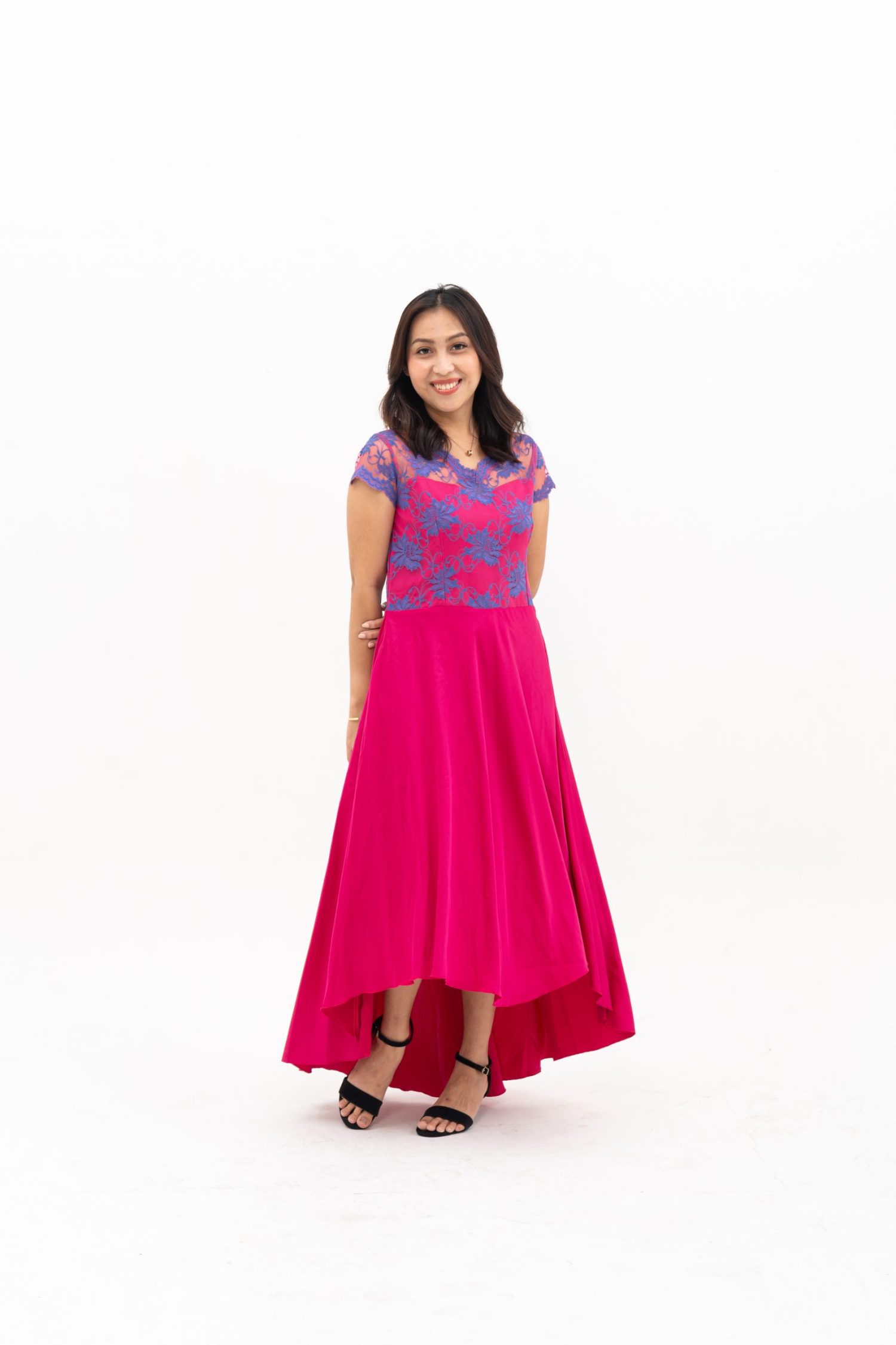 Teratai dress silk rubine red dikombinasi brokat
